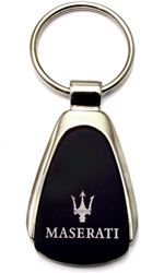 Premium Maserati Logo Metal Black Chrome Tear Drop Key Chain Ring Fob