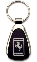 Premium Ferrari Logo Metal Black Chrome Tear Drop Key Chain Ring Fob