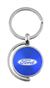 Blue Ford Logo Brushed Metal Round Spinner Chrome Key Chain Ring Spin Fob