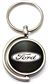 Black Ford Logo Brushed Metal Round Spinner Chrome Key Chain Ring Spin Fob