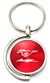 Red Ford Mustang Script Logo Brushed Metal Round Spinner Chrome Key Chain Ring