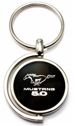 Black Ford Mustang 5.0 Logo Brushed Metal Round Spinner Chrome Key Chain Ring