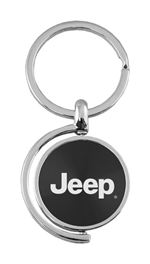 Black Jeep Logo Brushed Metal Round Spinner Chrome Key Chain Spin Ring