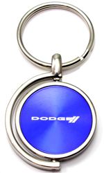 Blue Dodge Stripes Logo Brushed Metal Round Spinner Chrome Key Chain Spin Ring