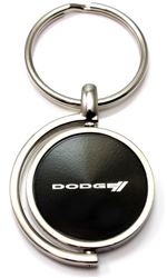 Black Dodge Stripes Logo Brushed Metal Round Spinner Chrome Key Chain Spin Ring