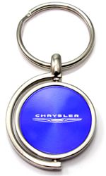 Blue Chrysler Logo Brushed Metal Round Spinner Chrome Key Chain Spin Ring