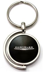 Black Chrysler Logo Brushed Metal Round Spinner Chrome Key Chain Spin Ring