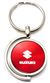 Red Suzuki Logo Brushed Metal Round Spinner Chrome Key Chain Spin Ring