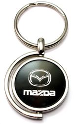 Black Mazda Logo Brushed Metal Round Spinner Chrome Key Chain Spin Ring