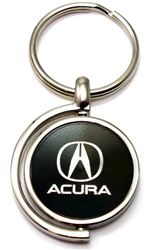 Black Acura Logo Brushed Metal Round Spinner Chrome Key Chain Spin Ring