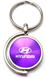 Purple Hyundai Logo Brushed Metal Round Spinner Chrome Key Chain Spin Ring