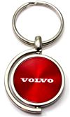 Red Volvo Logo Brushed Metal Round Spinner Chrome Key Chain Spin Ring