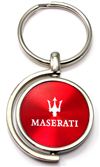 Red Maserati Logo Brushed Metal Round Spinner Chrome Key Chain Spin Ring