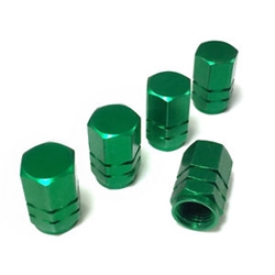 5 Premium Green Aluminum Tire/Wheel Air Stem Valve Caps for car-truck-hot rod