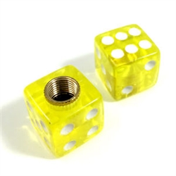 2 Premium Clear Yellow Dice Tire/Wheel Air Stem Valve Caps for Motorcycle-Bike