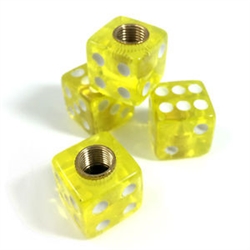 4 Premium Clear Yellow Dice Tire/Wheel Air Stem Valve Caps for Car-Truck-Hot Rod