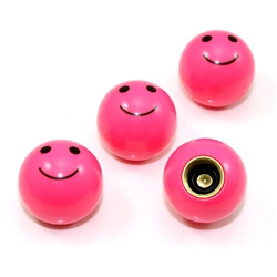 4 Pink Smiley Face Ball Tire/Wheel Air Stem Valve Caps for Car-Truck-Hot Rod