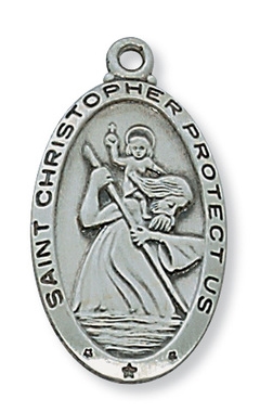 Pendant Pewter Antique Silver St. Christopher 24-in Chain