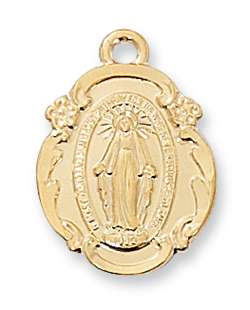 Pendant Gold over Sterling Silver Miraculous Medal on 18" Chain