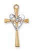 Pendant Cross w/ Heart Cubic Zirconia TwoTone on 18" Chain