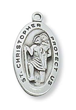 Sterling Silver St. Christopher Medal on 18" Chain