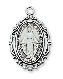 Pendant Sterling Silver Miraculous Medal on 18" Chain