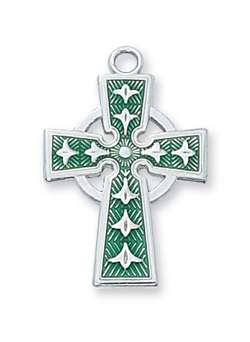 PENDANT Sterling Silver Green Celtic Cross on 18" Chain