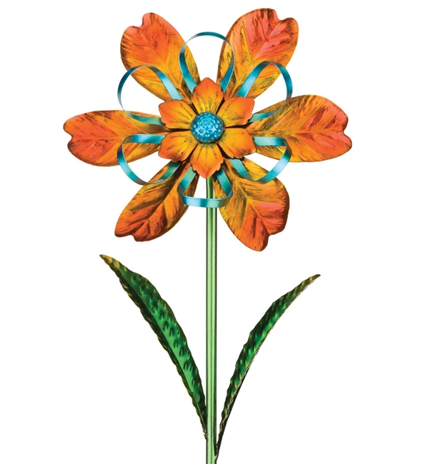 Orange Ribbon Flower Spinner Stake