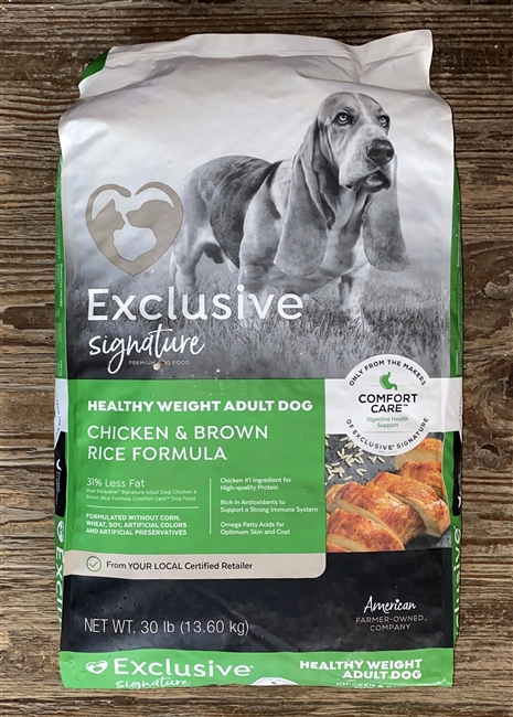 Exclusive Healthy Weight Chicken & Brown Rice Formula Adult Dry Dog Food, 30-lb
