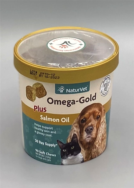 NaturVet Omega Gold Plus Salmon Oil Soft Chews for Dogs, 90-count