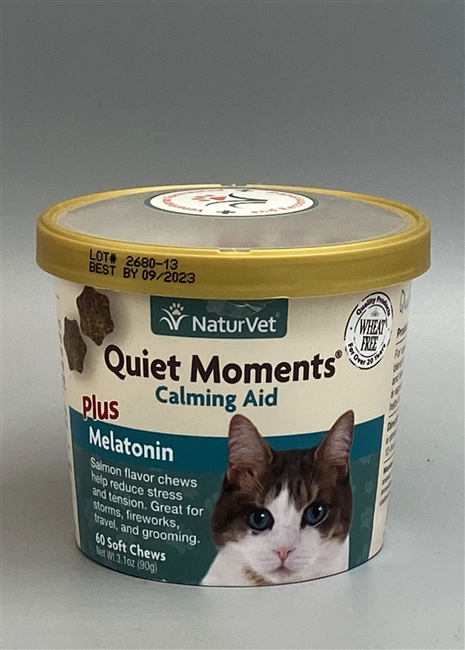 NaturVet Quiet Moments Calming Aid Plus Melatonin for Cats Soft Chews 60 ct