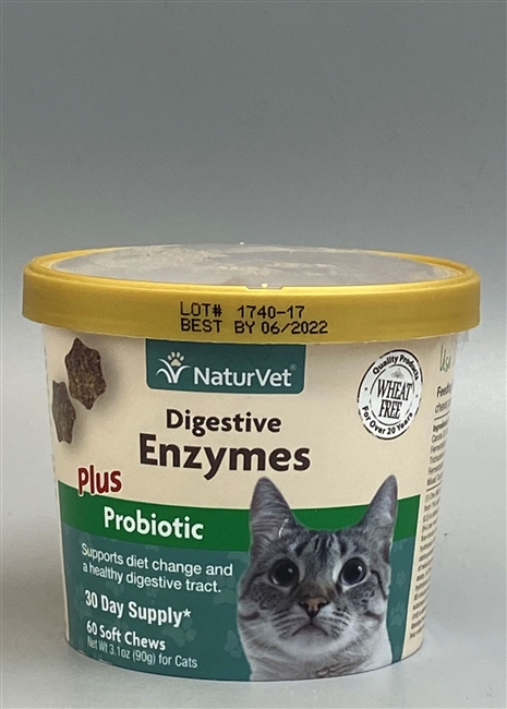 NaturVet Digestive Enzymes Plus Probiotic for Cats Soft Chews 60 ct