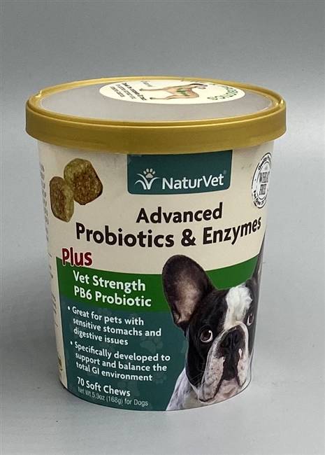 NaturVet Advanced Probiotics & Enzymes Plus Vet Strength PB6 Probiotic Dog Soft Chews, 70-count