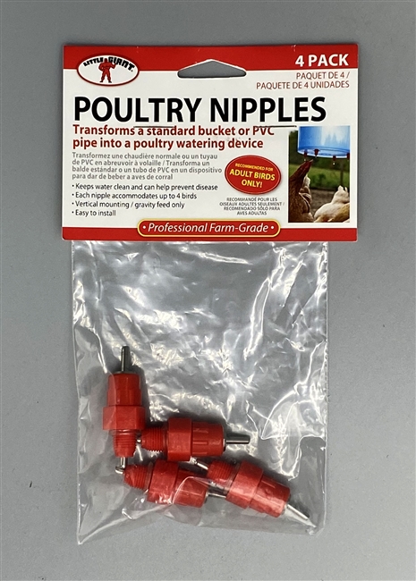 Miller Litte Giant Nipple Waterers for Chickens, 4-pack