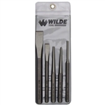 Wilde Tool K 5.NP-VP, Wilde Tools- 5-Piece Punch and Chisel Set Manufactured & Assembled in Hiawatha, Kansas U.S.A.<br />
5-Piece Set<br />
High Carbon Molybdenum Steel<br />
Finish : Polished, Each