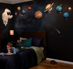 Beetling Solar System with Space Astronaut 3D Wall Art Decor