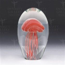 Handmade Glass Glowing Jellyfish Paperweight Coral 6.5"