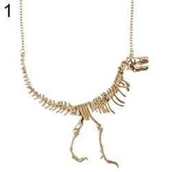 T-Rex Skeleton Necklace -Gold Colored