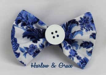 blue floral hair bow