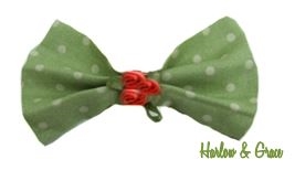 Polka Dot Hair Bow - Sage & Cream