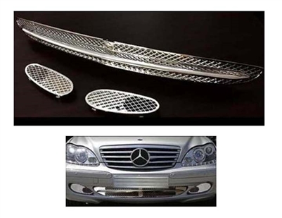 S-Class Front Bumper Chrome Grille Mesh Set W220 2001-2002 S430 S500 S320