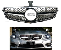 C-Class C63 AMG Style Chrome/Black Grille 1 Fin 08-14 W204 C300/C350/C250 (Will Not Fit On C63)