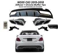 C63 4 Door Diffuser + Chrome Muffler Tips W205 2015-2018 C63 C300 C250 C350 (Sedan Only)