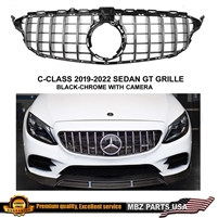 C-Class GT Style Black-Chrome Grille GLossy W205 2019-2022 C200 C250 C300 C350 With Camara (Will Not Fit On C63 AMG)