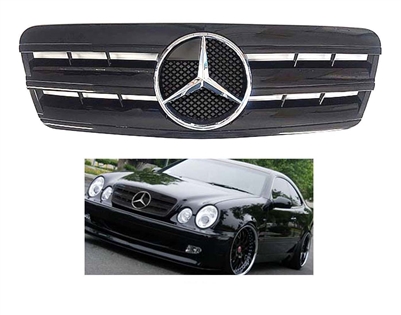 CLK All Black Grille W/Chrome Star W208 1997-2002 CLK320 CLK430 CLK55