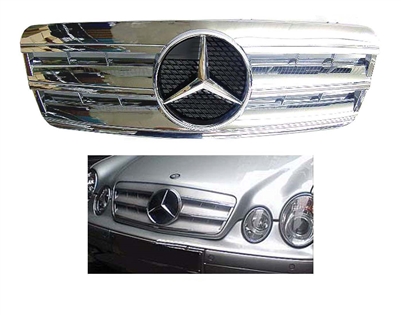 CLK All Chrome Grille W/Chrome Star W208 1997-2002 CLK320 CLK430 CLK55