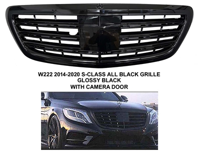 S-Class All Black Shiny Front Grille S65 Style W222 2014-2018 S550 S350 S400 S63