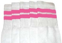 Mid calf socks with BubbleGum Pink stripes