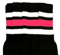 Mid calf socks with White-BubbleGum Pink stripes