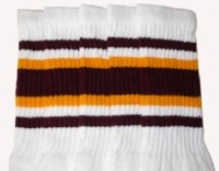 Mid calf socks with Maroon-Gold stripes
